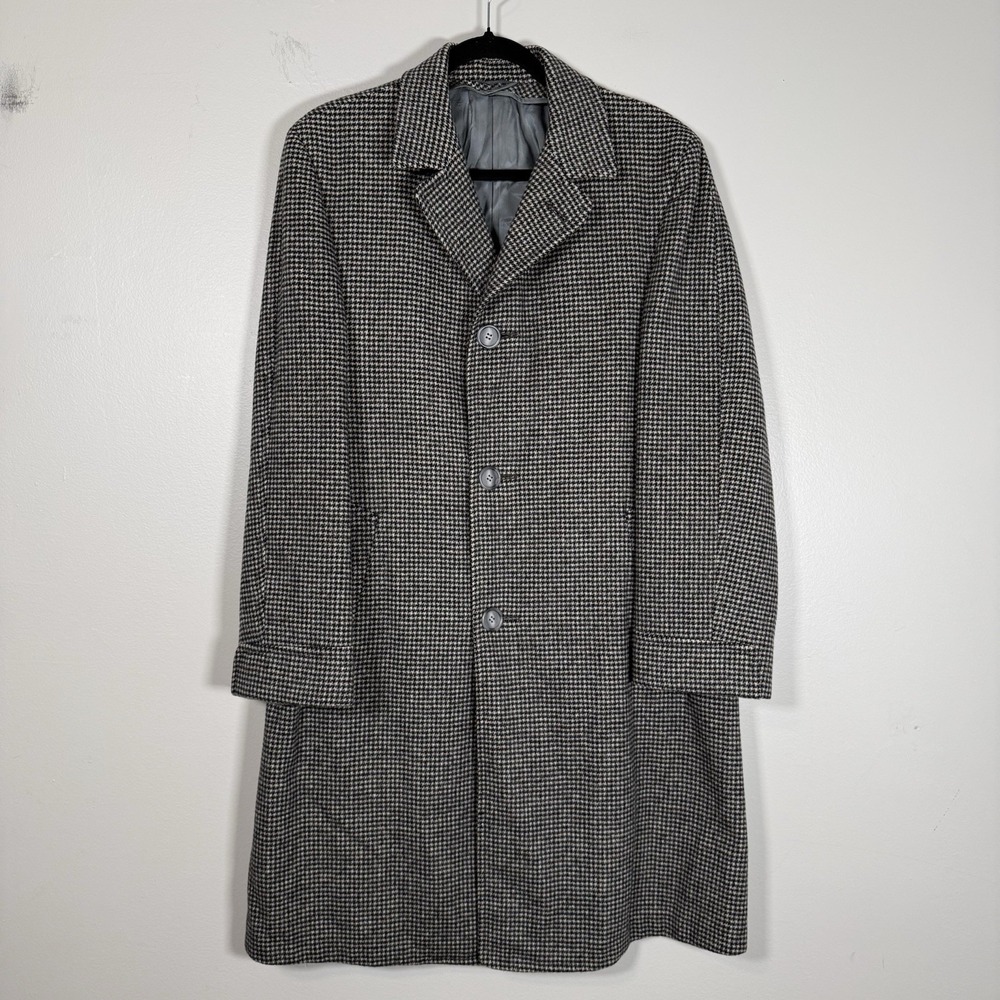 Style mart vintage coat mens large houndtooth trench jacket wool